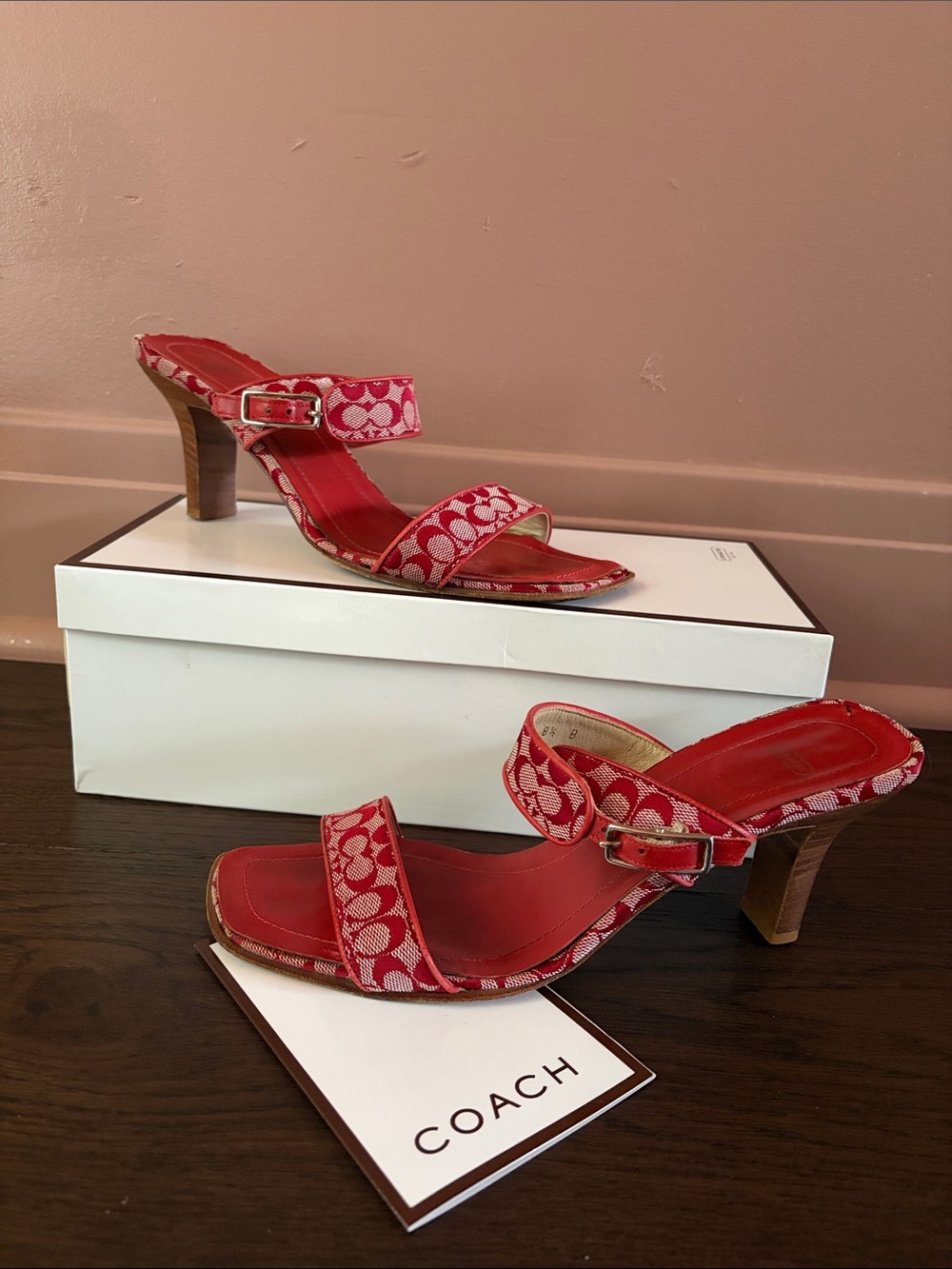 COACH Vintage Red Signature Canvas Dress Sandals